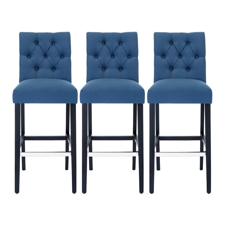 WestinTrends 29" Linen Fabric Tufted Upholstered Bar Stool (Set of 3), Black