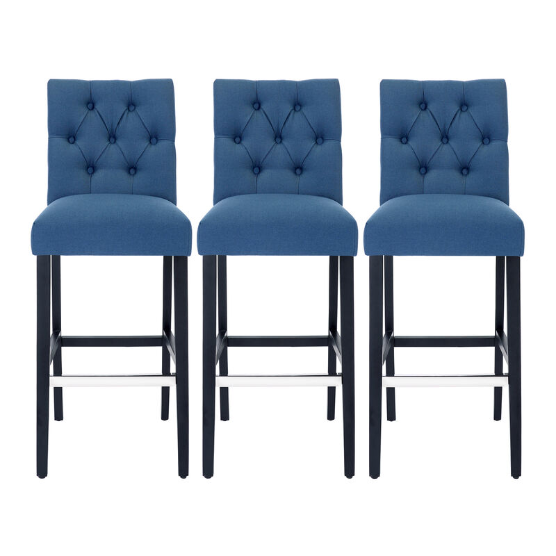 WestinTrends 29" Linen Fabric Tufted Upholstered Bar Stool (Set of 3), Black