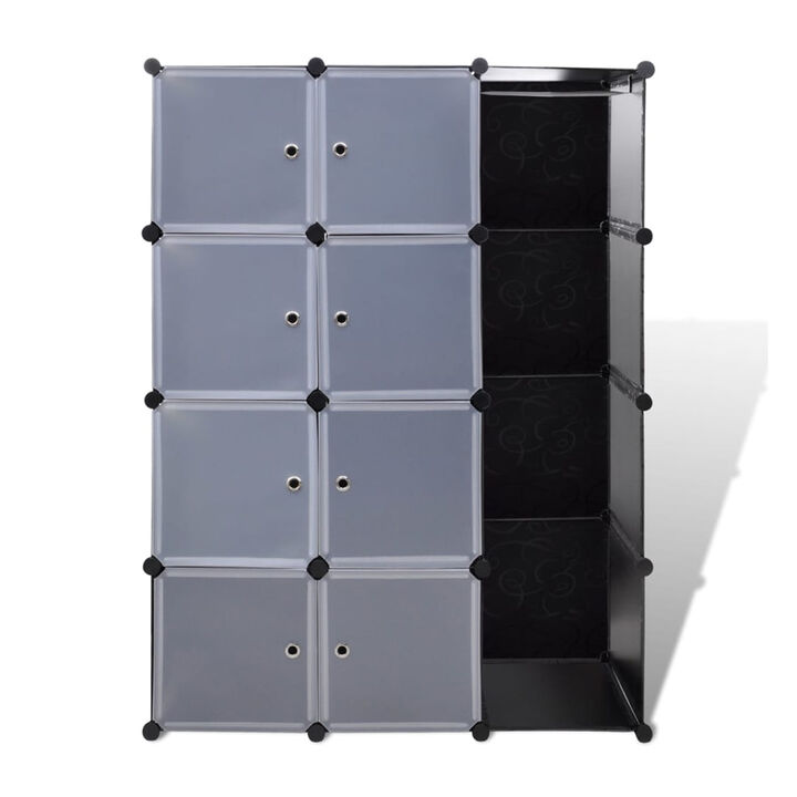 Modular Cabinet, 8 Storage n Hanging Compartments, Black White 59 Inch - Benzara