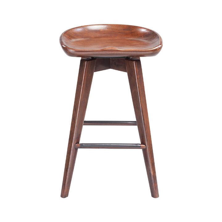 Esme 24 Inch Swivel Counter Stool, Contour Seat, Wood, Tapered Legs, Brown-Benzara