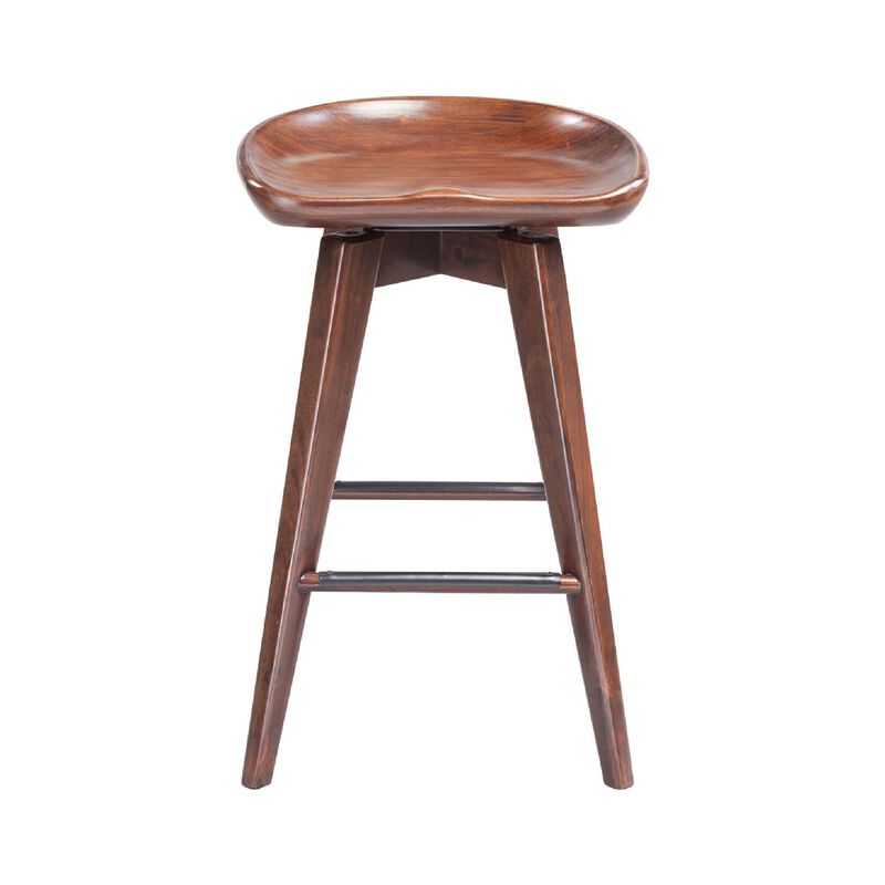 Esme 24 Inch Swivel Counter Stool, Contour Seat, Wood, Tapered Legs, Brown-Benzara