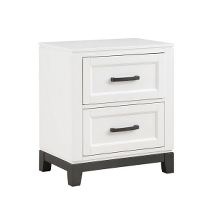 Thiem 28 Inch Nightstand with 2 Drawers, Black Handles, White Wood Finish - Benzara