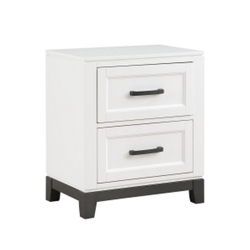 Thiem 28 Inch Nightstand with 2 Drawers, Black Handles, White Wood Finish - Benzara