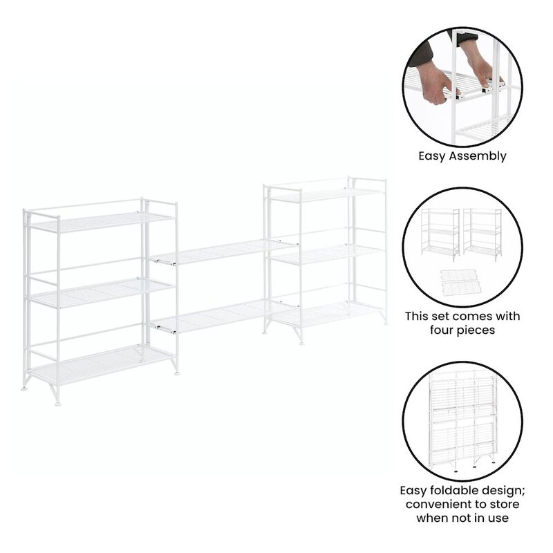Convenience Concepts 3 Tier Wide Folding Metal Shelves with Set of 2 Deluxe Extension Shelves