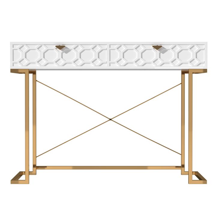 42 in. Rectangular Blue Solid Wood Writing Desk with Metal Stand