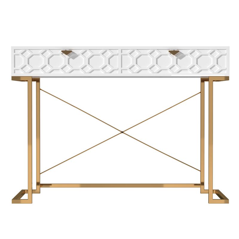 42 in. Rectangular Blue Solid Wood Writing Desk with Metal Stand