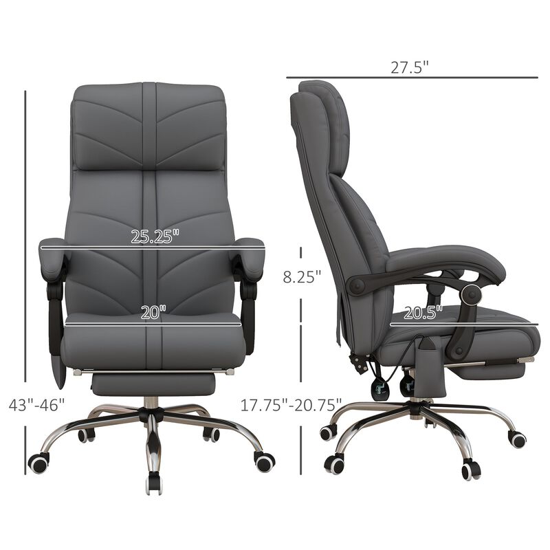 Gray PU Leather Massage Chair: 4 Vibration Points, Reclining