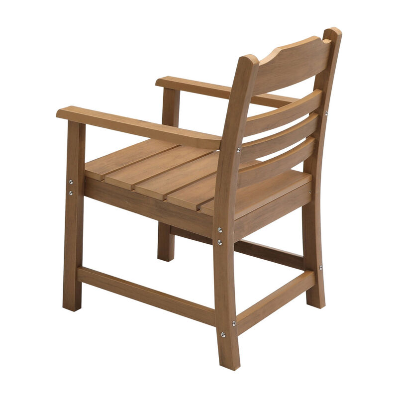 Patio Dining Chair With Armrest Set Of 2, Hips Materialwith Imitation Wood Grain Wexture, Teak