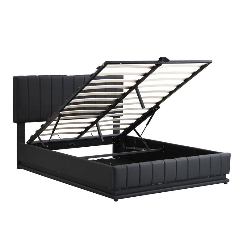 Merax Upholstered LED Light Platform Bed with Hydraulic Storage