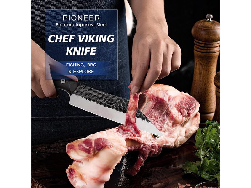 FINTISO Chef Knife 7 inch Viking Knife Japanese Stainless Steel Boning Knife for Meat Cutting Sharp Kitchen