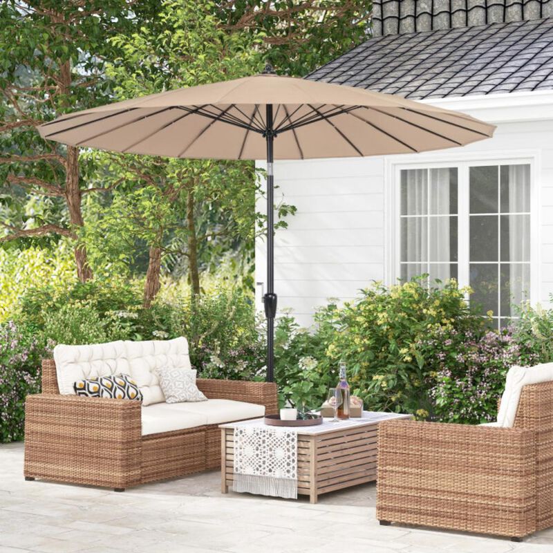 Hivvago 9 Feet Round Patio Umbrella with 18 Fiberglass Ribs
