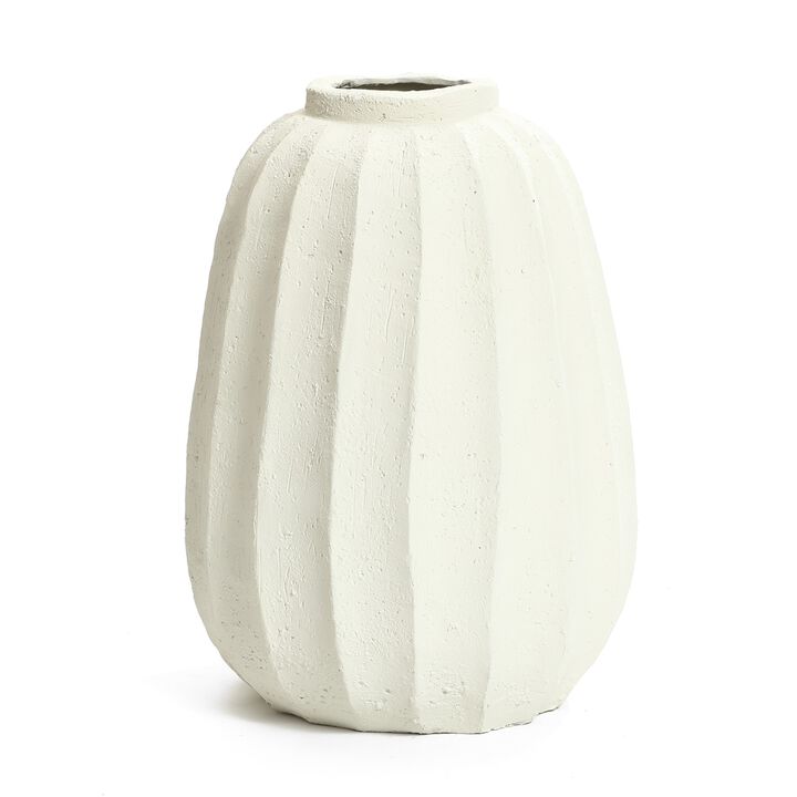 LuxenHome Off White MgO Round Modern Fluted Vase