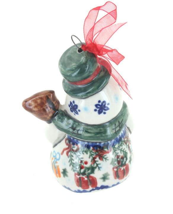 Blue Rose Polish Pottery Christmas Bounty Snowman Ornament