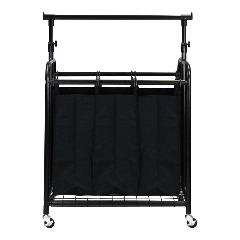 Oceanstar 3-Bag Rolling Laundry Sorter with Adjustable Hanging Bar, Bronze