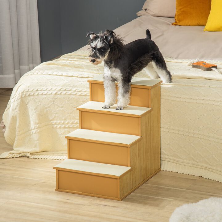 Natural Pet Steps: 4-Tier Wood Dog Stairs with Cushioned Cover
