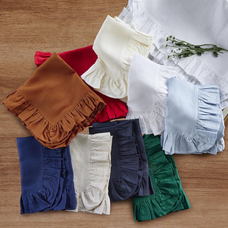 Solino Home 100% Pure Linen Cloth Napkins 20 x 20 Inch Set of 4 | Gabrielle Ruffle Dinner Napkins