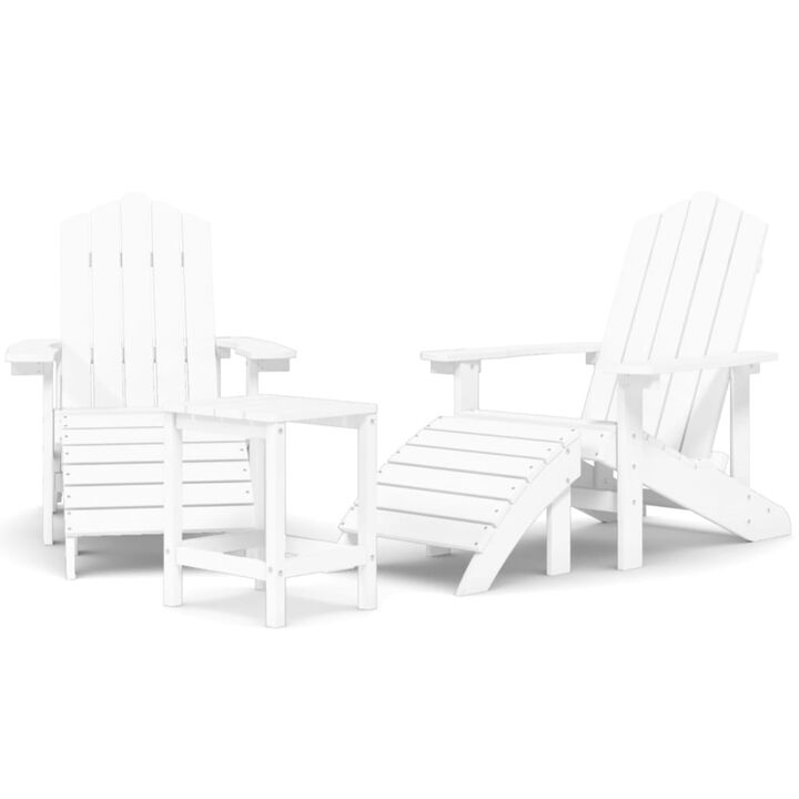 vidaXL Resistant HDPE White Patio Adirondack Chairs with Detachable Footstool and Table, Weather-Resistant, Low-Maintenance, Comfortable Design, Perfect for Garden/Terrace