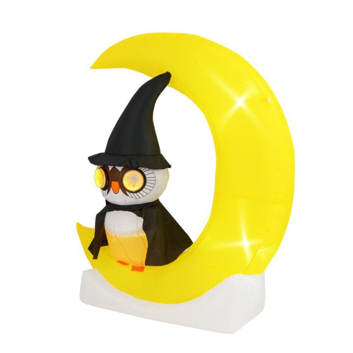 Hivvago Inflatable Owl on Moon LED Lighted Halloween Decoration with Large Moon and Wizard Owl