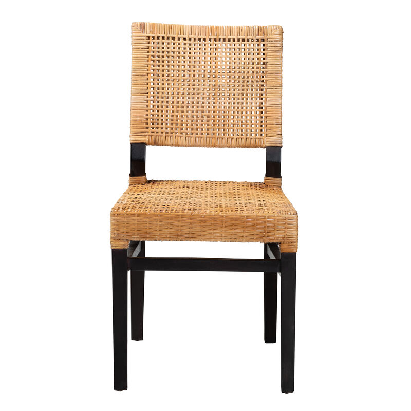 Bali & Pari Lesia Modern Natural Brown Rattan and Espresso Brown Mahogany Wood Dining Chair