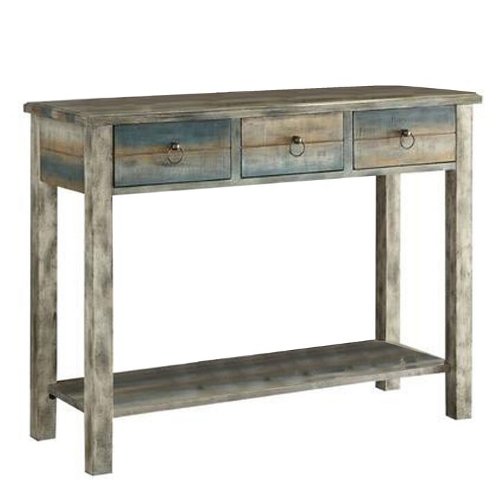 Glancio Beautiful Console Table, Antique Oak & Teal Blue-Benzara