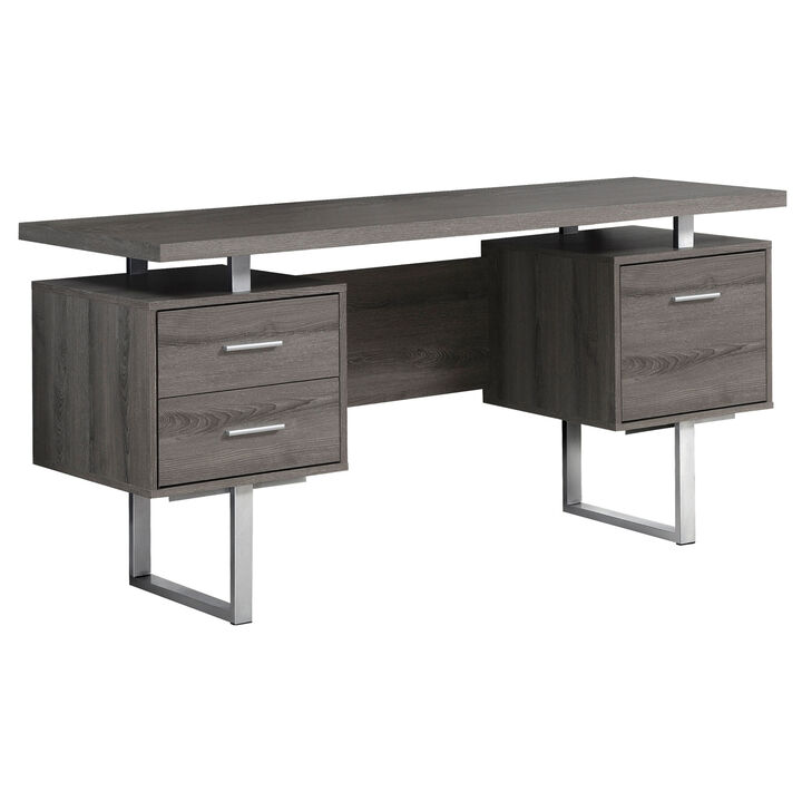 Computer Desk, Home Office, Laptop, Left, Right Set-Up, Storage Drawers, 60"L, Work, Metal, Laminate, Brown, Grey, Contemporary, Modern