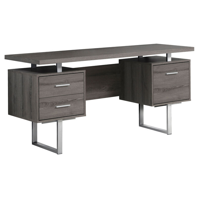 Computer Desk, Home Office, Laptop, Left, Right Set-Up, Storage Drawers, 60"L, Work, Metal, Laminate, Brown, Grey, Contemporary, Modern