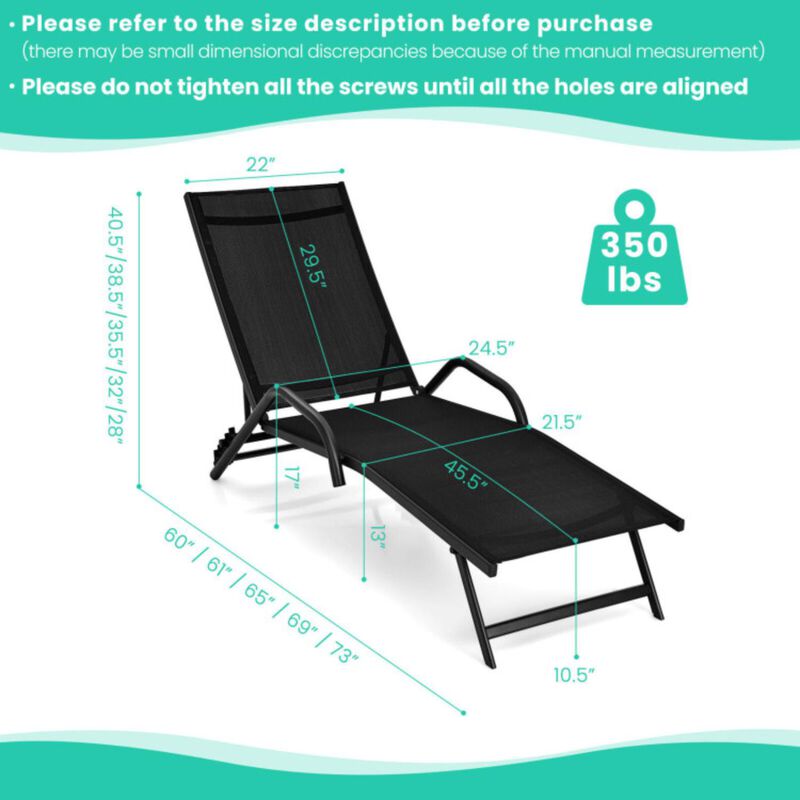 Hivvago 2 Pieces Outdoor Chaise Lounge with 5-Position Adjustable Backrest-Black