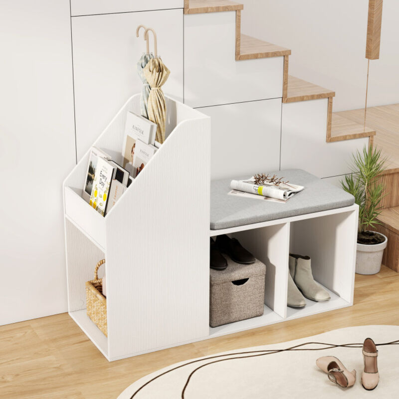 Shoe Storage Bench with Removable Seat Cushion and 6 Storage Compartments