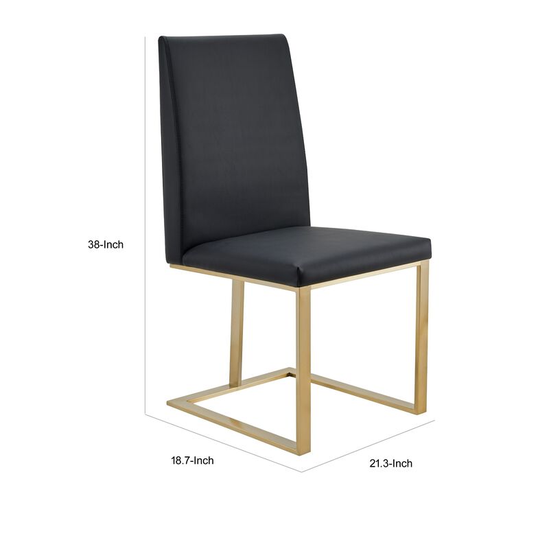Cid Anki 19 Inch Dining Chair, Dark Gray Faux Leather, Brass Steel Finish - Benzara