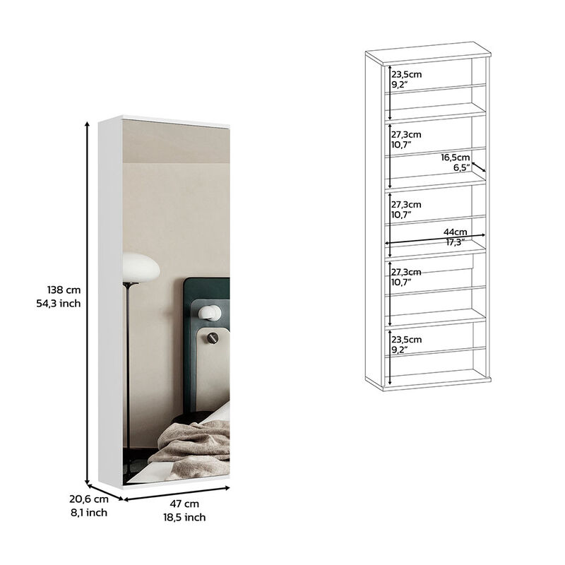 DEPOT E-SHOP Baltimore Wall Mounted Shoe Rack, Mirror, Single Door, Ten Shoes Capacity, Black