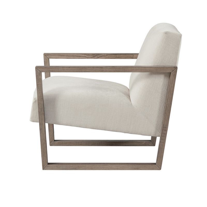 Cvi 31 Inch Armchair, Cushioned Seat, Taupe Framed Legs, Beige Upholstery - Benzara