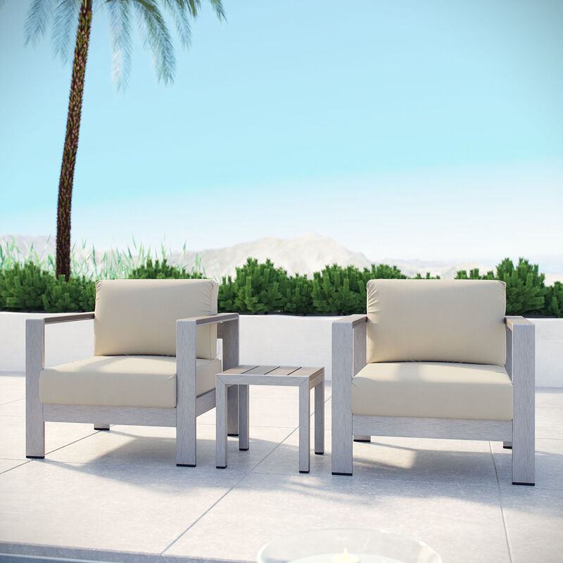 Shore 3 Piece Outdoor Patio Aluminum Set - Silver Beige