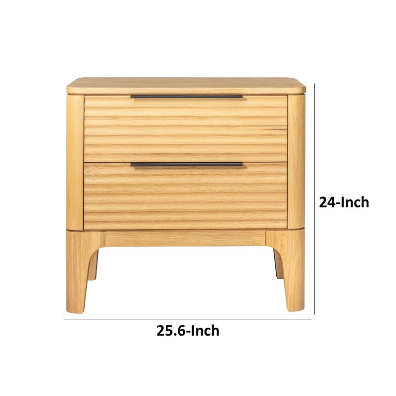 Cid Jima 26 Inch Nightstand, 2 Drawers, Solid Wood in Natural Oak Finish - Benzara