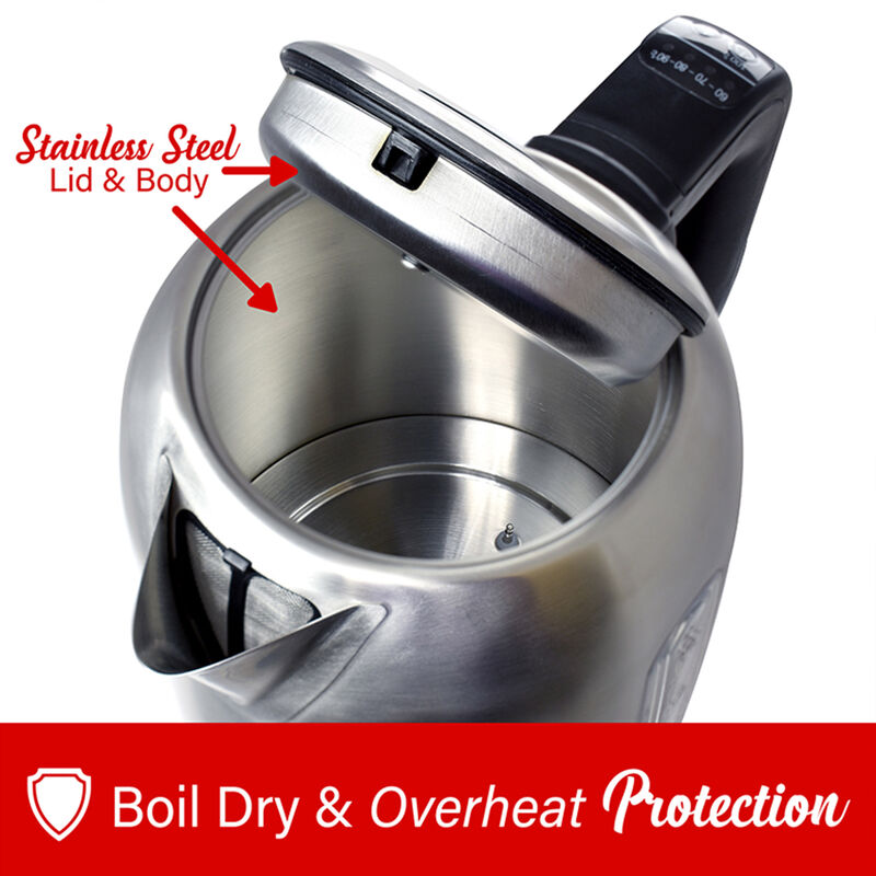 Brentwood 1500 Watt Stainless Steel 1.7 Liter Electric Kettle with 5 Temperature Presets in Silver