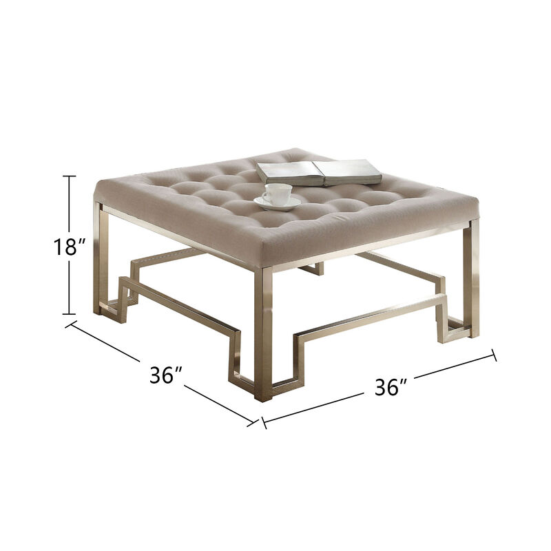 Beige Fabric Ottoman in Beige and Champagne