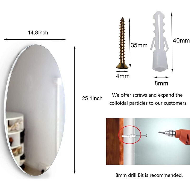 Frameless Beveled Wall Mounted Bathroom Mirror, Hd Makeup Mirror, 25 Round Mirror