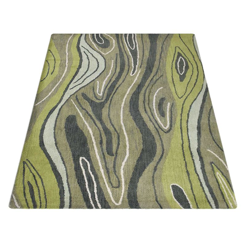 RUGSOTIC CARPETS HAND TUFTED WOOL ECO-FRIENDLY AREA RUGS  - 3'x5', Rectangle Shape, Green, Abstract Modern Design, High Pile Thick Handmade Anti Skid Area Rugs for Living Room, Bed Room (K00672)