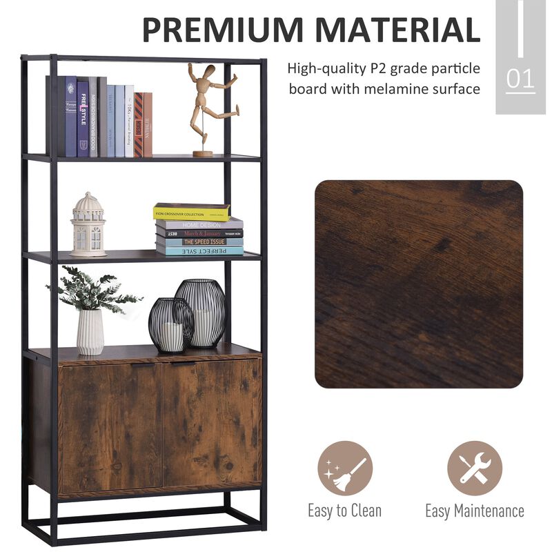 Rustic Brown Organizer: Tall Cabinet with Open Shelves for Living Room