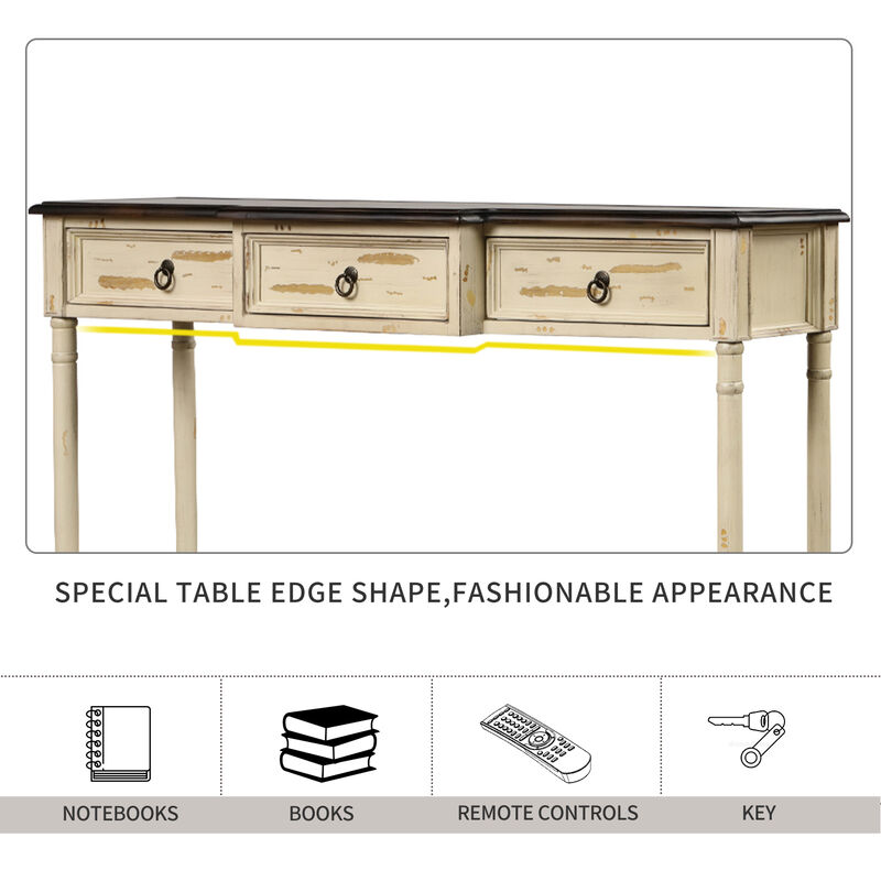 Console Table Sofa Table With Drawers For Entryway With Projecting Drawers And Long Shelf