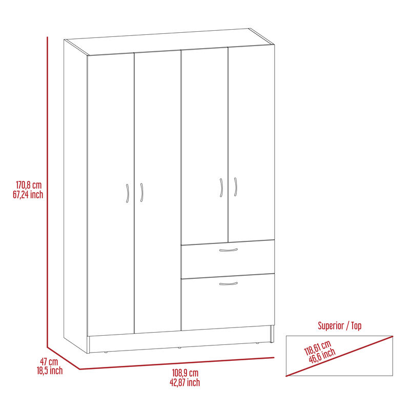 DEPOT E-SHOP Itaca Armoire, Double Door Cabinet, One Drawer, Five Interior Shelves, Rod, Black / White