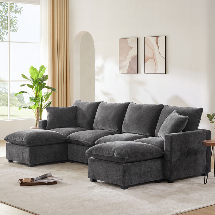 Merax Modern Modular Chenille Sectional Sofa with Pillows