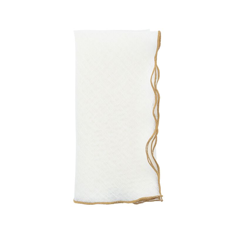 Linen Napkins With Gold Ruffled Edges, Set of 4