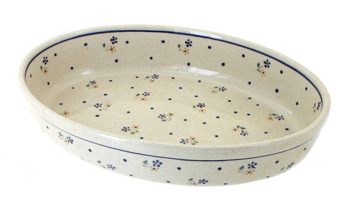 Blue Rose Polish Pottery Vintage Violet Small Oval Baker