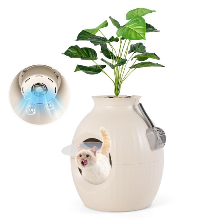 Hivvago Smart Plant Cat Litter Box with Electronic Odor Removal & Sterilization-Beige