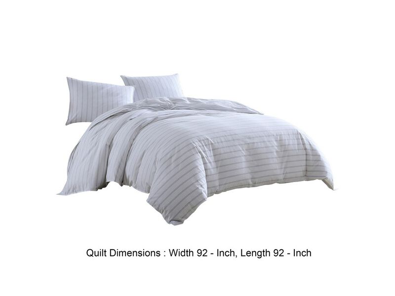 3 Piece Queen Comforter Set with Pinstripe Pattern, White and Black - Benzara