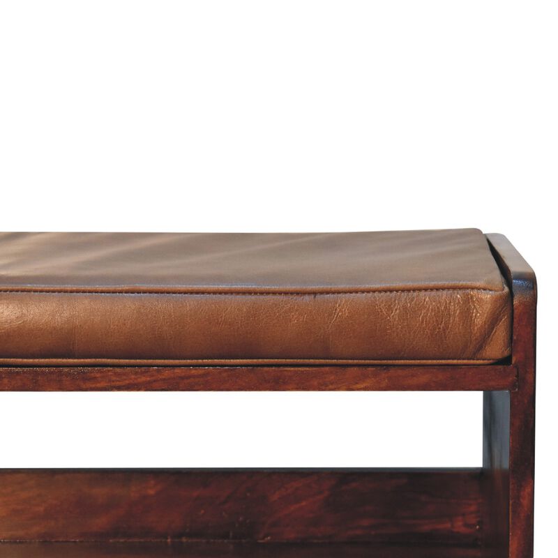 Artisan Furniture Chestnut Bench with Brown Leather  Solid Wood Seatpad