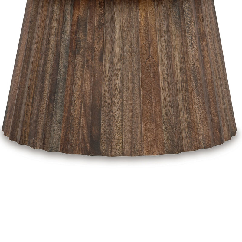 Ceil Cocktail Coffee Table, 26 Inch Fluted Flared Base, Black Marble - Benzara