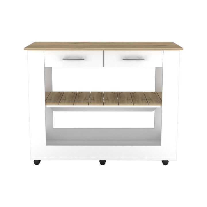 Kitchen Island 46 Inches Dozza, Kitchen, White / Light Oak