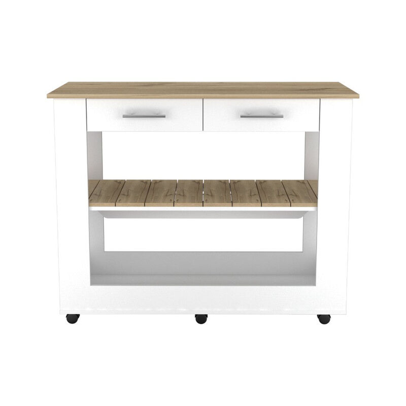 Kitchen Island 46 Inches Dozza, Kitchen, White / Light Oak