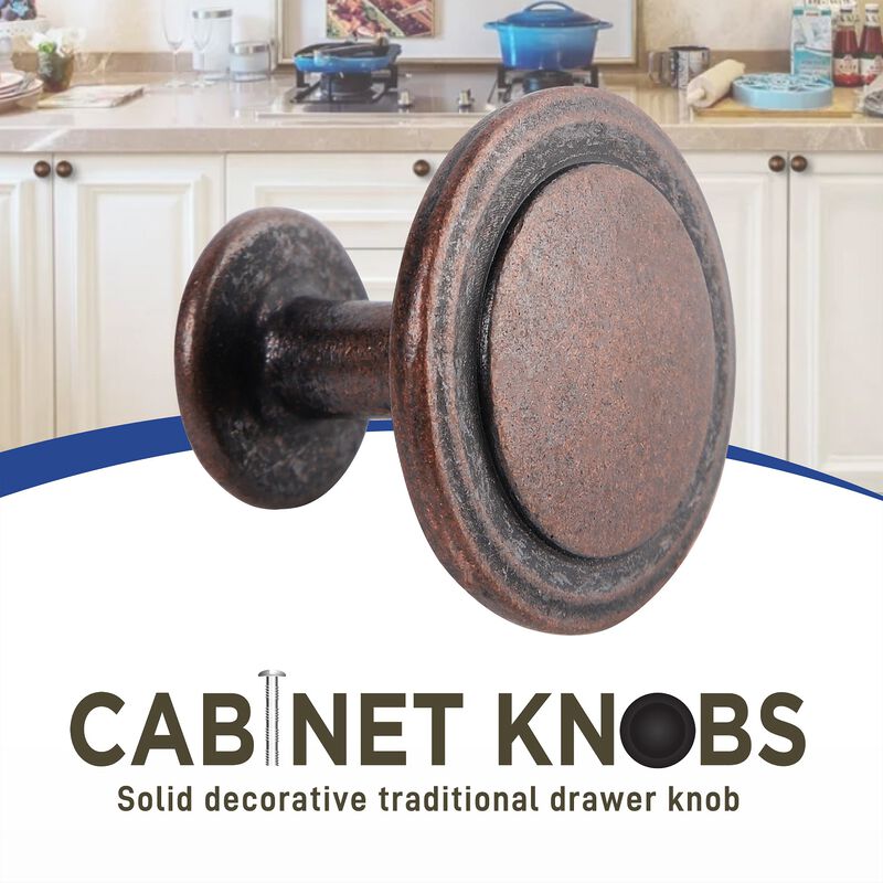 Upgrade Your Cabinets 20pcs 1-1/4 inch Kitchen Cabinet Knobs - Oil Rubbed Bronze Finish, Modern Design, Strong Zinc Alloy Construction, Easy Installation with Short & Adjustable Screws